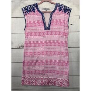 Bella Tu Size Large Dress Pink White With Blue Trim